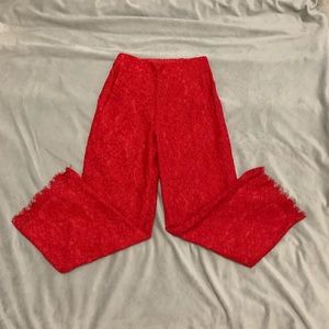 J. Crew red lace crop pant elastic waist 0